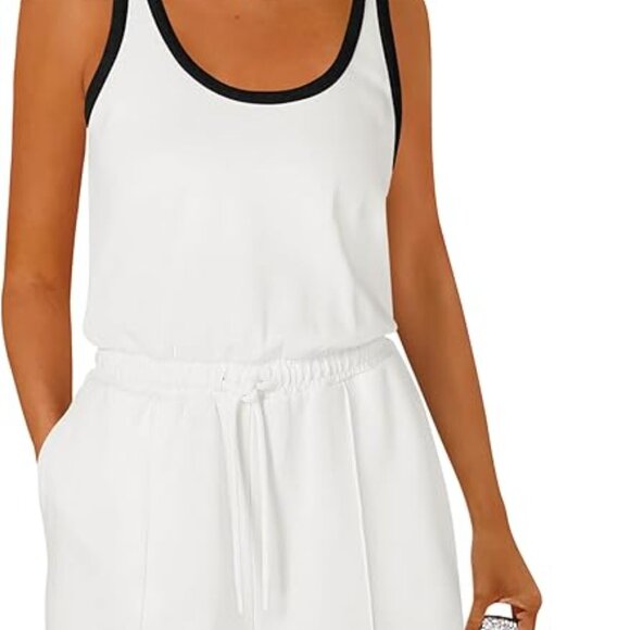 Rompers For Women Sleeveless Drawstring Waistband One Piece Short Jumpsuit